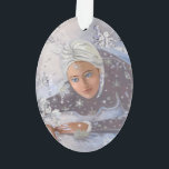 Ornamento Winter Snow Queen<br><div class="desc">Arte original. A Rainha da Neve admirando uma de sua criação de fosco,  um floco de neve brilhante. Forte ornamento acrílico.</div>