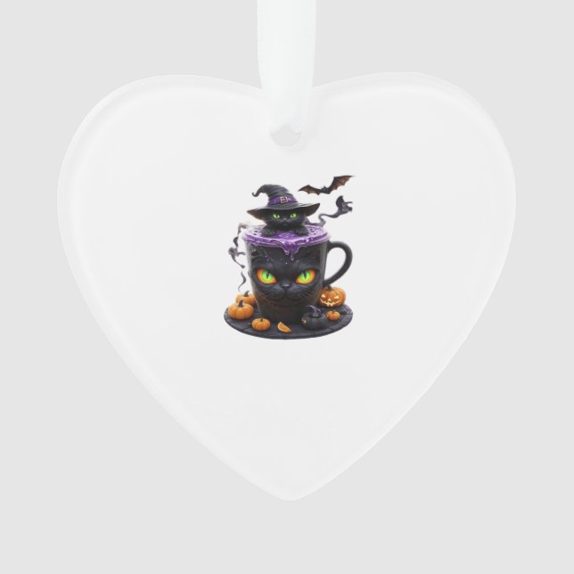 Ornamento Witch Cat Halloween Latte  Café Creepy Cute com (Frente)
