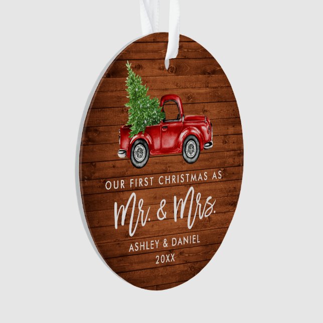 Ornamento Wood Brush Script First Christmas Truck FOTO VOLTA (Frente)
