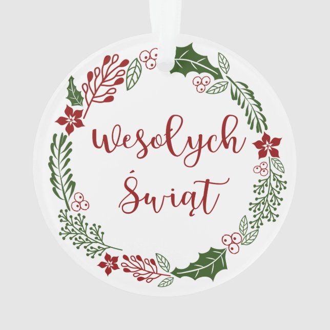Ornamento Wreath de Natal polonês, Wesołych świąt (Verso)