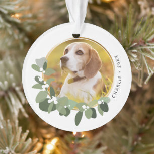 Ornamento Wreath Happy Holidays, Pet Dog Foto personalizada