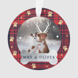 Ornamento Xadrez Azul Vermelho e Marinho e Foto de Pet de Im