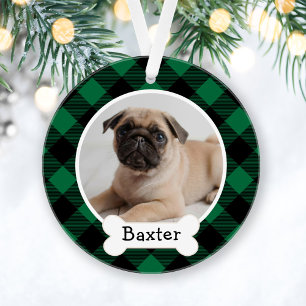 Ornamento Xadrez de Buffalo Verde Foto Personalizada De Pet 