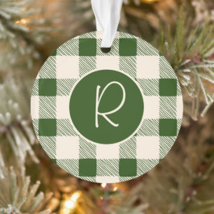 Ornamento Xadrez Verde Natal Monograma Feriado Simples Fiche