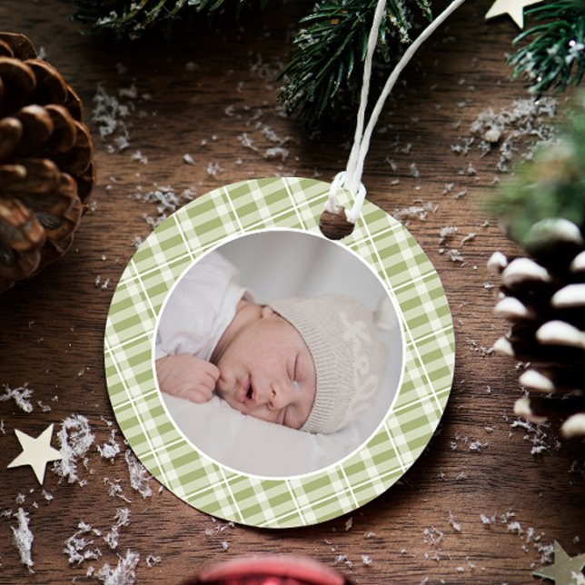 Ornamento Xadrez Verde Tartan Foto de Natal (Criador carregado)