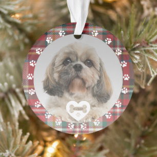 Ornamento Xadrez Vermelho Check Shih Tzu Cachorro Pet Foto N