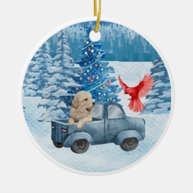 Ornamento Xmas De Pup De Retriever De Ouro Cortês (Frente)