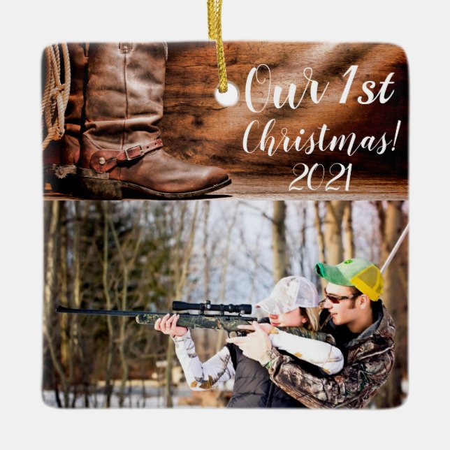 Ornamento XMAS Personalizado Cowboy Boots Barn Woo (Frente)