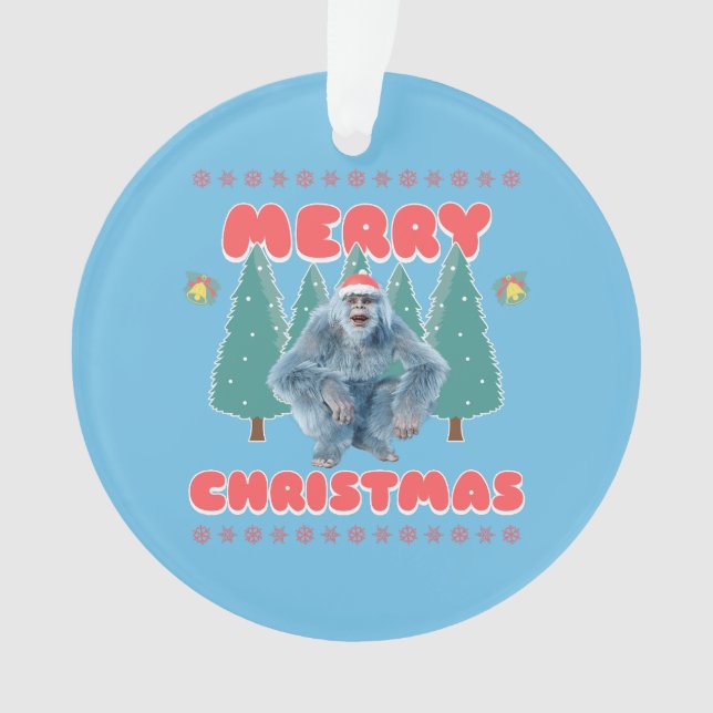 Ornamento Yeti Engraçado - Feliz Natal (Frente)