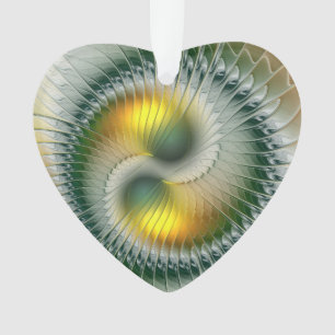 Ornamento Yin Yang Christmas Colors Abstrato Fractal Heart