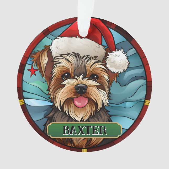 Ornamento Yorkie de vidro isolado personalizado (Frente)