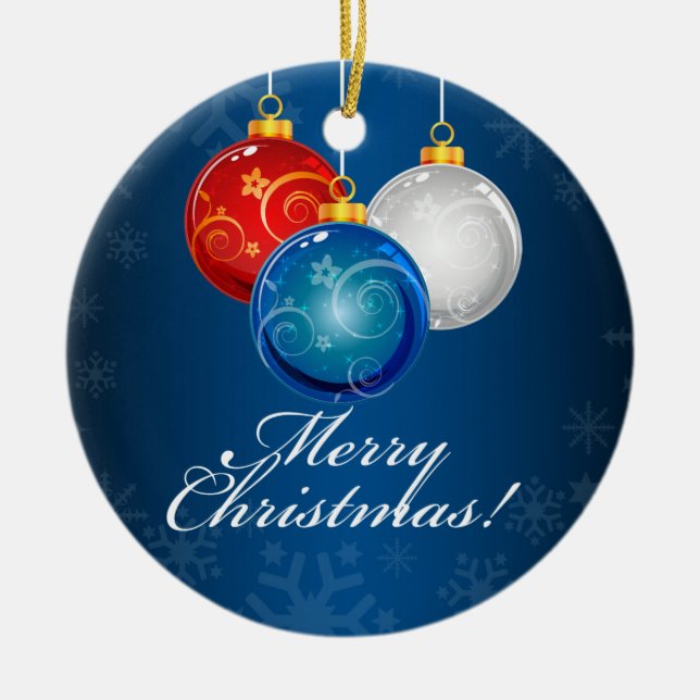 Ornamentos Azuis Brancos Patrióticos Feliz Natal (Frente)