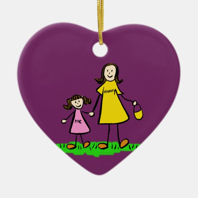 Ornamentos de Arte Familiar Personalizada da Mãe e (Frente)