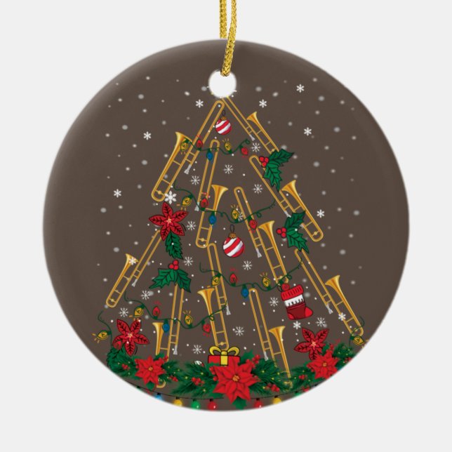 Ornamentos de Árvore de Natal Trombone Banda de Mú (Frente)