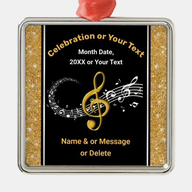 Ornamentos de Notas de Música Personalizada Preta  (Frente)