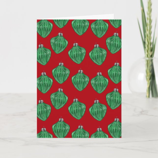 Ornamentos de vidro verde - Cartão vermelho (Frente)
