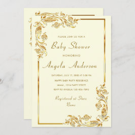 Ornamentos Dourados Enquadram Convite para Chá Bab