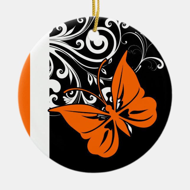 Ornamentos Flourados da Borboleta Laranja (Frente)
