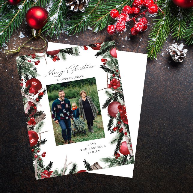 Ornamentos vermelhos orçados e Pine Feliz Foto de  (Criador carregado)