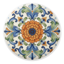 Ornate Flower Blue Orange Green Floral