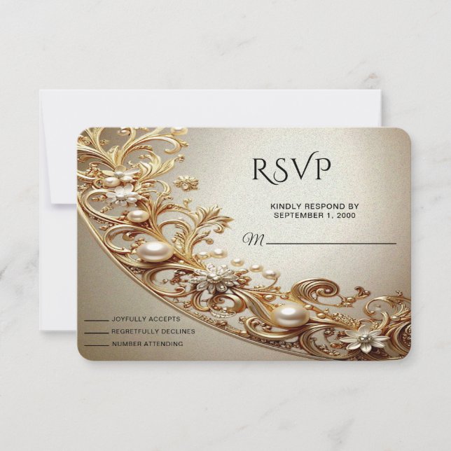 Ornate Gold Flourish RSVP Card (Frente)