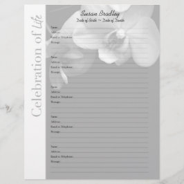 Orquídea 1 Memorial Guest Book Personalizado Págin