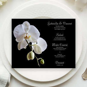 Orquídea branca no menu preto do casamento