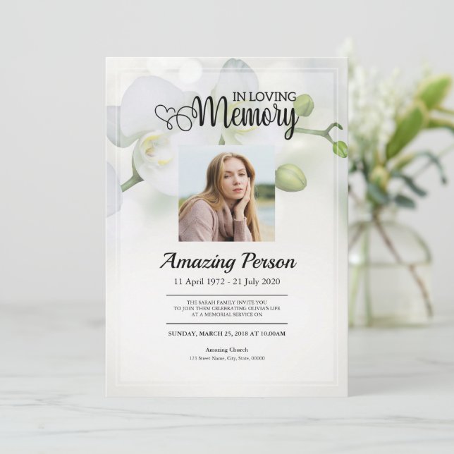 Orquídea branca Ordem funerária de serviço Convite (Em pé/Frente)
