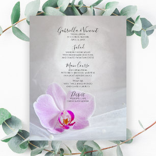 Orquídea cor-de-rosa e menu nupcial branco do
