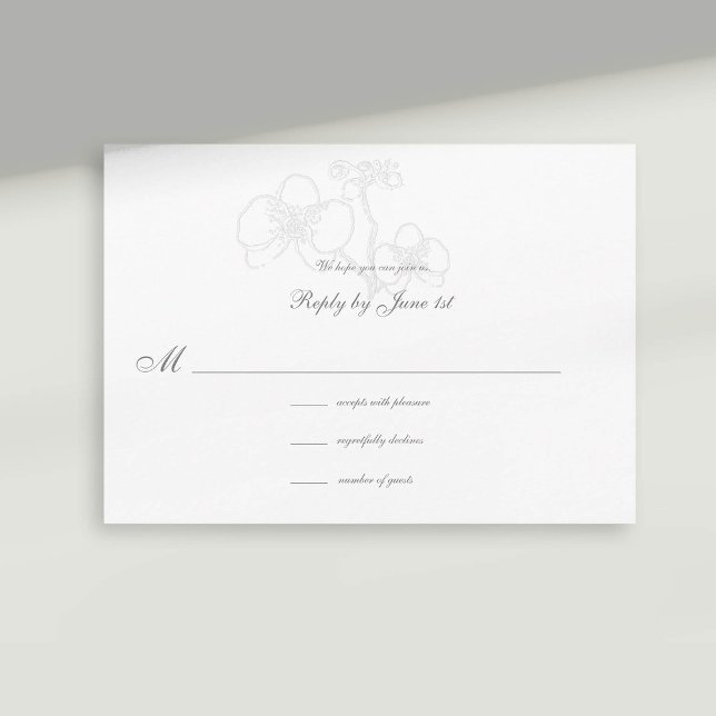 Orquídea Faux Embossed Calliografia Resposta ao Ca (formal wedding response card rsvp reply faux embossed orchid modern classic traditional calligraphy)