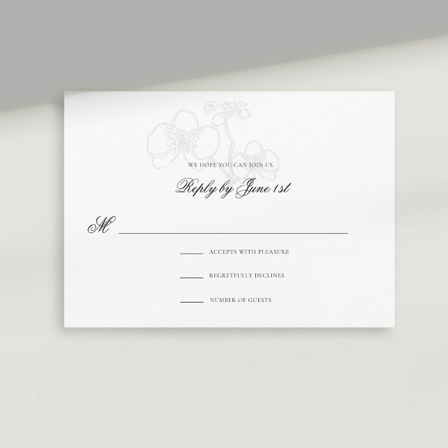 Orquídea Faux Embossed White Formal Weding Respons (formal wedding response card rsvp reply faux embossed orchid modern classic traditional)