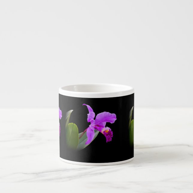 Orquídea na caneca customizável preta da (Frente)