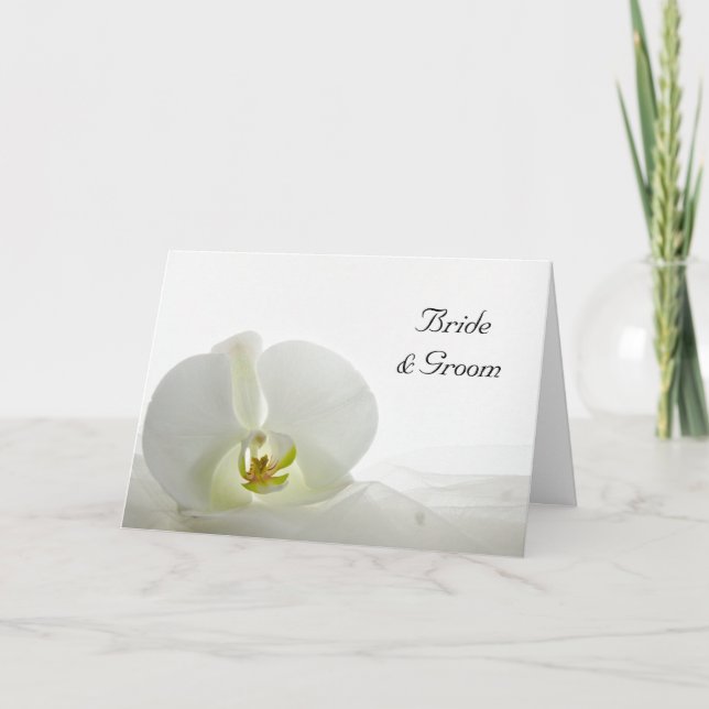 Orquídea no Cartão de Convite para Casamento Branc (Frente)