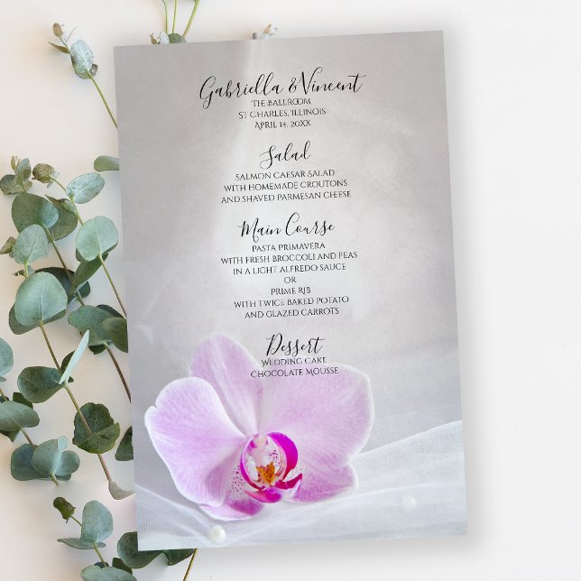 Orquídea Rosa e Véu Menu Casamento (Criador carregado)
