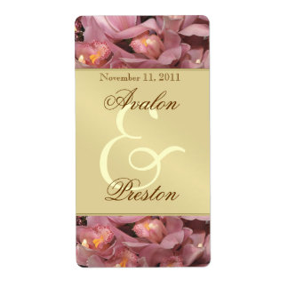 Orquídea rosa Etiquetas Douradas de Casamento de V