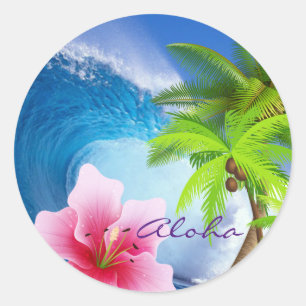 Orquídea Rosa, Palmeira, Onda Oceânica - Adesivo