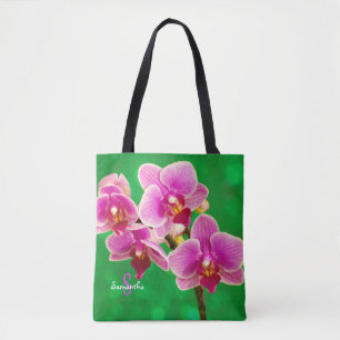 Orquídea Roxa na Bolsa Tote Verde