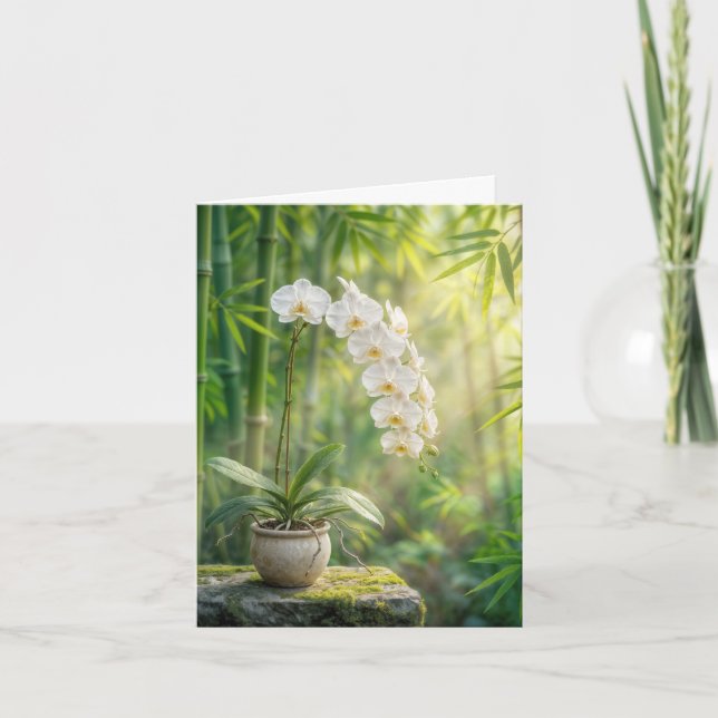 Orquídeas Brancas e Cartão de Nota de Bambu (Frente)