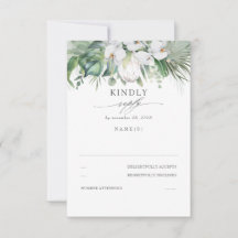 Orquídeas Brancas e RSVP de Casamento Protea Rei