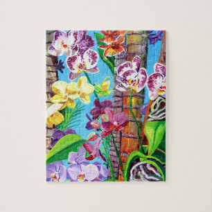 Orquídeas Coloridas Tropicais e Quebra-cabeça de