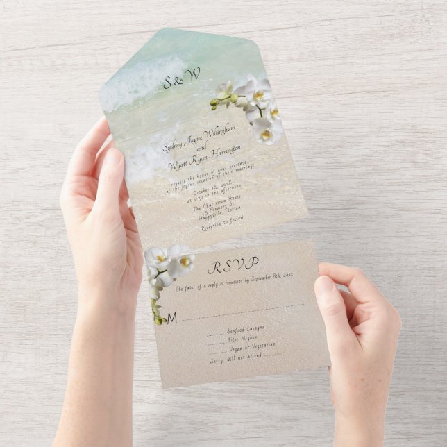 Orquídeas Convite All-in-one para Casamento da Cen (Aba destacável)