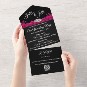 Orquídeas da Fuchsia em Black-Wedding-QR código RS