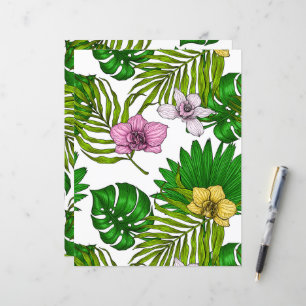 Orquídeas e palmeiras, cor-de-rosa, amarela, verde