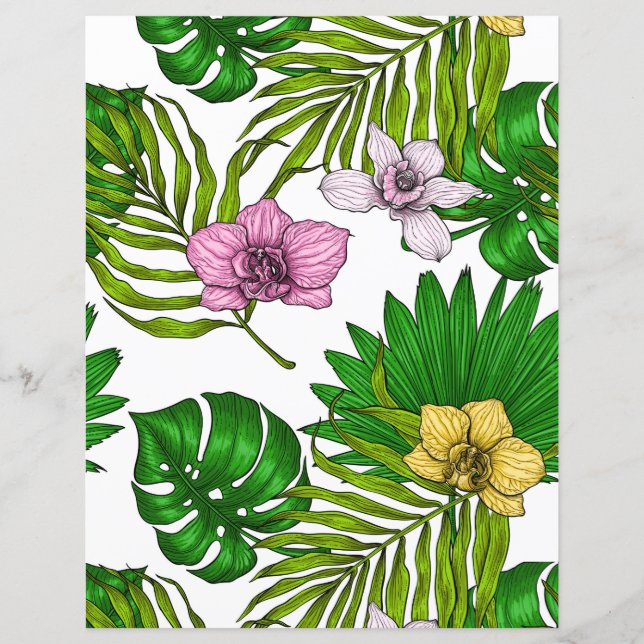 Orquídeas e palmeiras, cor-de-rosa, amarela, verde (Frente)