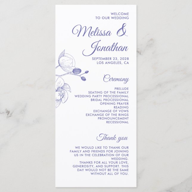 Orquídeas românticas elegante programa de casament (Frente)