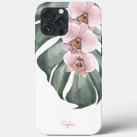 Orquídeas Rosa em Monstera Tropical Floral com Nom
