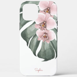 Orquídeas Rosa em Monstera Tropical Floral com Nom