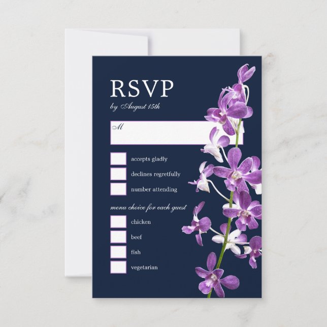 Orquídeas Roxas, Cartão de RSVP de Casamento Moder (Frente)