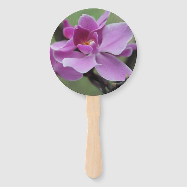Orquídeas roxas em um leque manual (Frente)