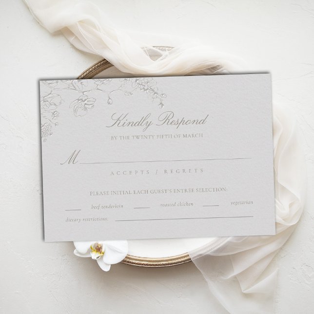 Orquídeas Sonho Ivory Formal Casamento Tradicional (orchid wedding rsvp meal card art sketch romantic modern classic formal elegant ivory)